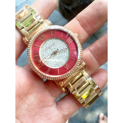 Đồng hồ nữ Michael Kors Caitlin Gold Crystal Red Dial MK3354