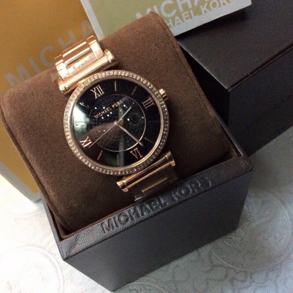 Đồng hồ nữ Michael Kors Caitlin Gold Rose Crystal Black Dial MK3356