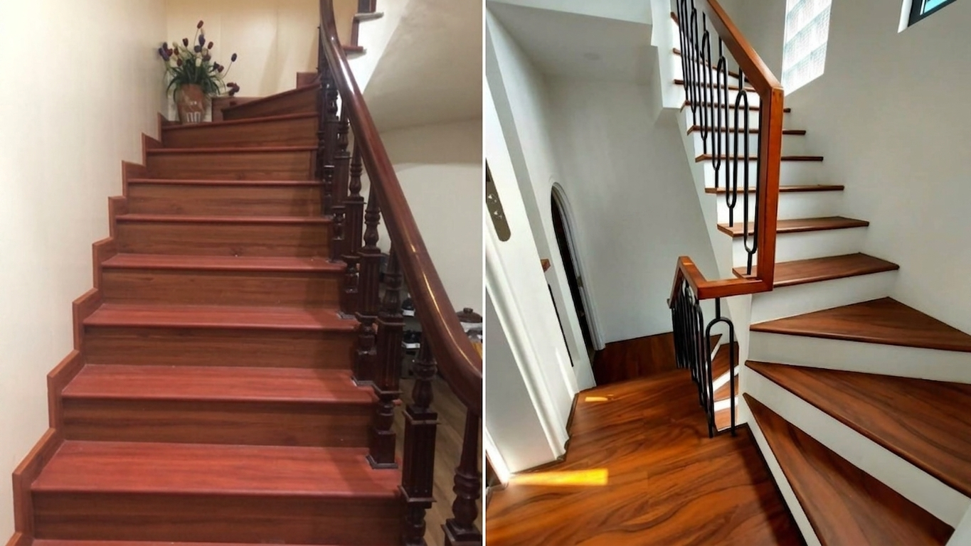 Bậc cầu thang nhựa giả gỗ MK-STAIR-HMO nan rỗng chịu lực