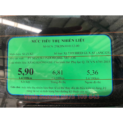 Mức tiêu hao nhiên liệu Suzuki XL7 Hybrid là bao nhiêu lít/100km?