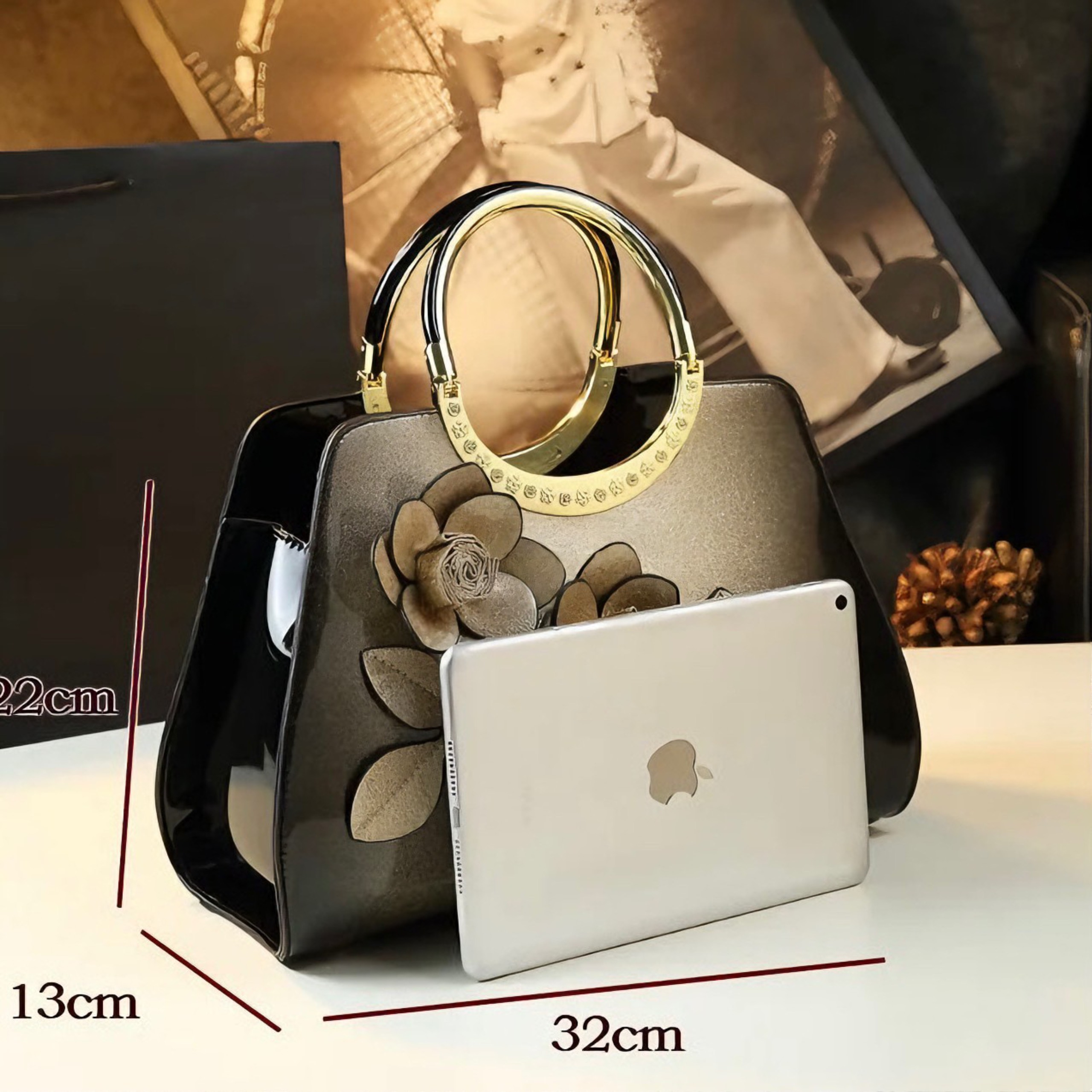 TÚI NỮ DA BÓNG DECO HOA NỔI MUSHIHAN 2323 CHÍNH HÃNG