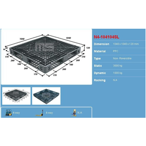 Pallet nhựa 1040x1040x120 màu đen một mặt 3000kg - Malaysia