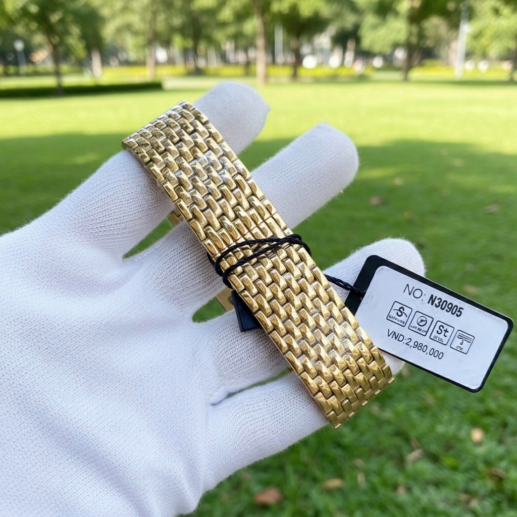 NEOS N-30905M - Đồng Hồ Nam Mặt Chữ Nhật Mạ Vàng, Kính Sapphire