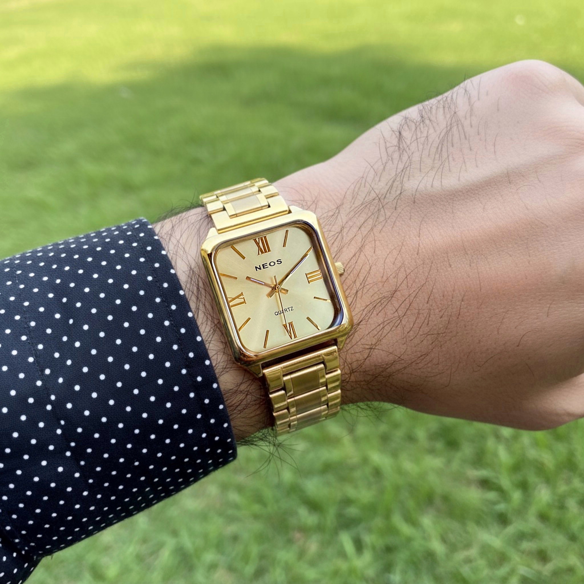 NEOS N-30921M - Đồng Hồ Nam Mặt Vuông Vàng Sang Trọng, Kính Sapphire