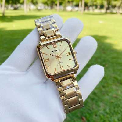 NEOS N-30921M - Đồng Hồ Nam Mặt Vuông Vàng Sang Trọng, Kính Sapphire