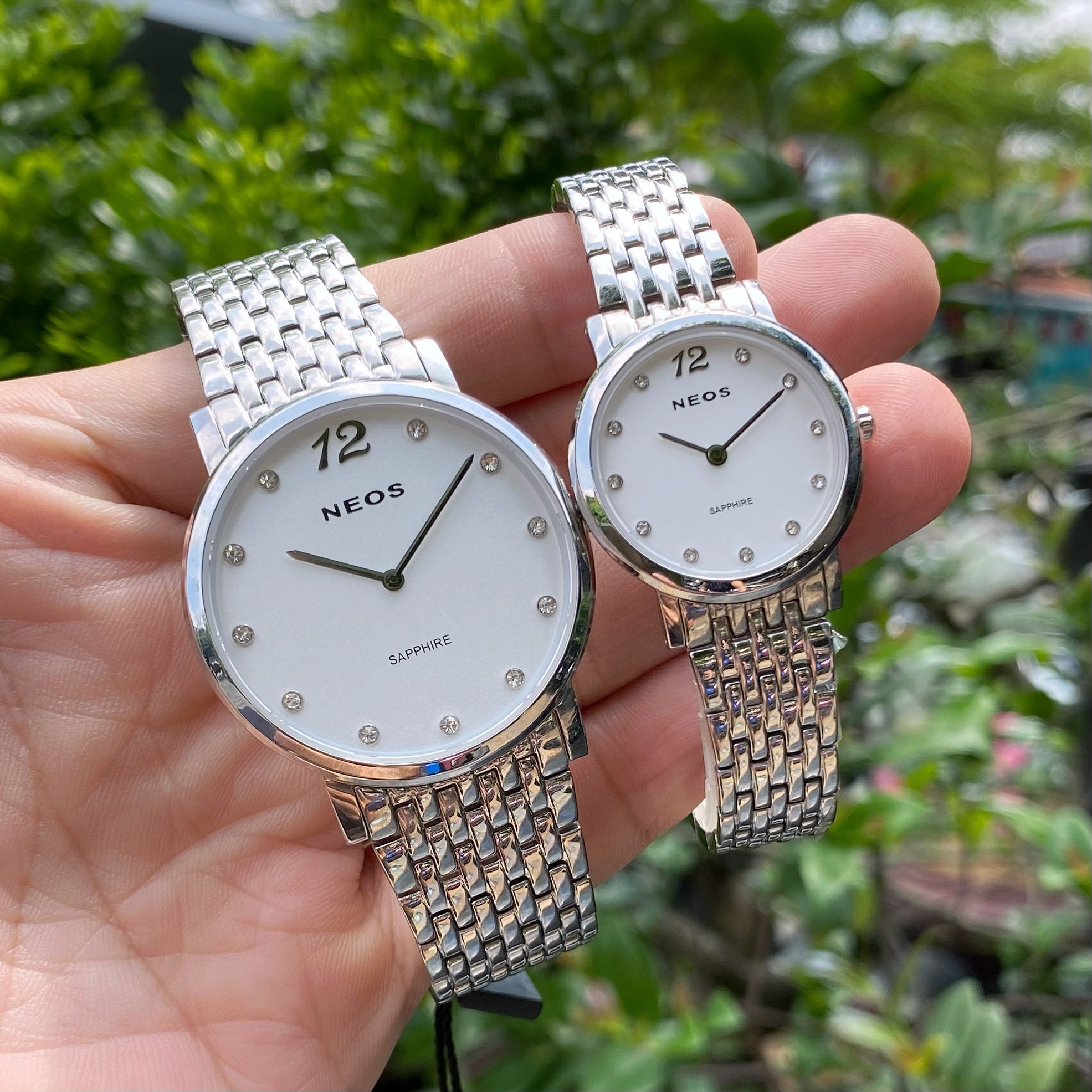 Đồng hồ Đôi Neos N-40577A Dây Thép Trắng