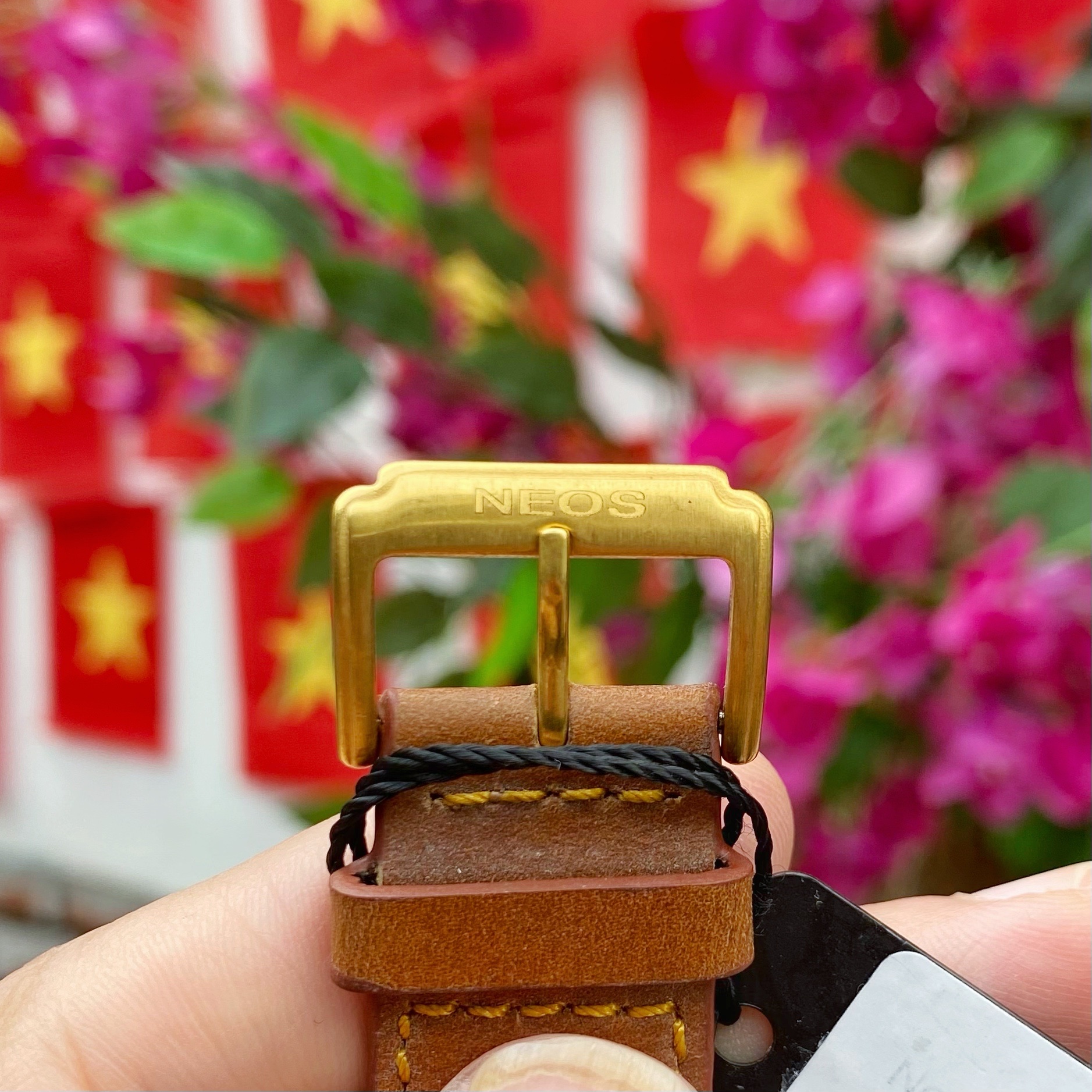 NEOS N-40677M: Đồng Hồ Nam Mặt Rồng Phong Thủy, Vỏ Vàng