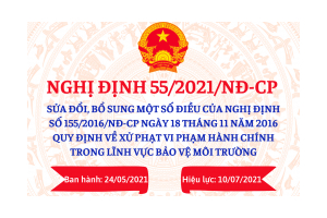 NGHỊ ĐỊNH 55/2021/NĐ-CP SỬA ĐỔI, BỔ SUNG MỘT SỐ ĐIỀU CỦA NGHỊ ĐỊNH SỐ 155/2016/NĐ-CP NGÀY 18 THÁNG 11 NĂM 2016 QUY ĐỊNH VỀ XỬ PHẠT VI PHẠM HÀNH CHÍNH TRONG LĨNH VỰC BẢO VỆ MÔI TRƯỜNG.