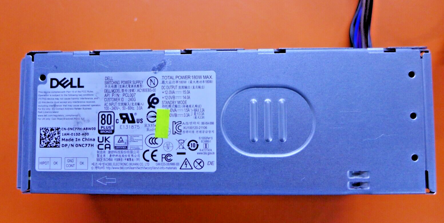 Nguồn Dell Inspiron 3910 180W 80 Plus Power Supply AC180EBS-00 H180EBS-00 F3J97 NC77H 8pin+4pin , loại ngắn