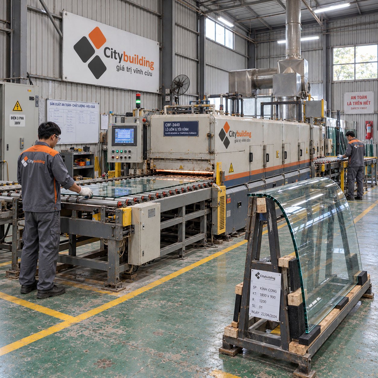 Lò kính cường lực uấn cong theo yêu cầu