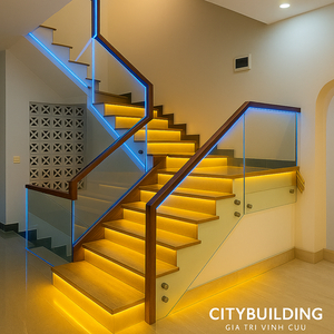 🎀 THI CÔNG CẦU THANG KÍNH CƯỜNG LỰC ĐÈN LED CAO CẤP | CITYBUILDING HÀ NỘI TPHCM