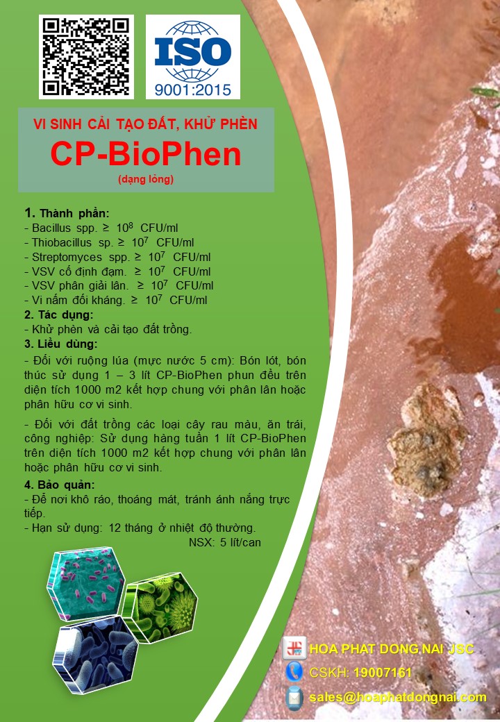 VI SINH CẢI TẠO ĐẤT, KHỬ PHÈN CP-BioPhen (dạng lỏng)
