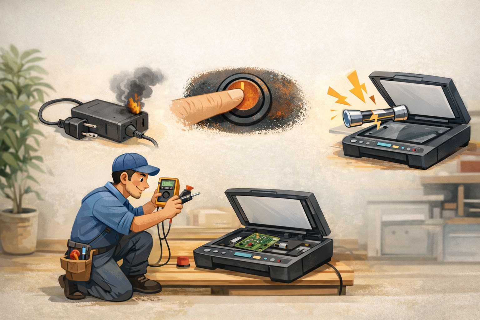 Nhận Diện Nguyên Nhân Máy Scan Mất Nguồn Do Adaptor Hay Bo Mạch