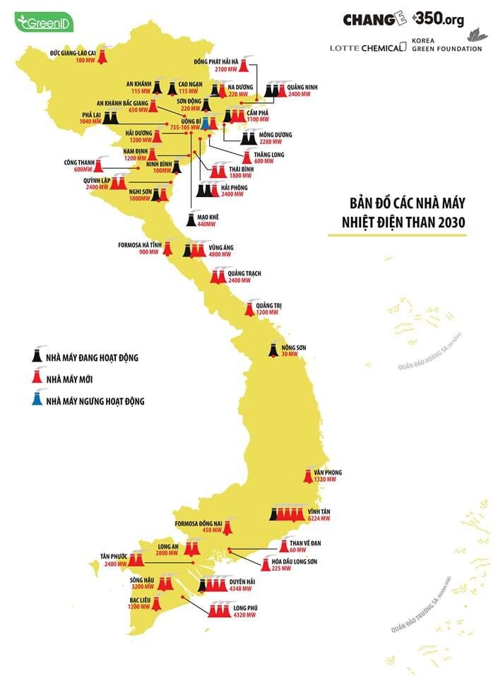 Bản đồ các nhà máy nhiệt điện than đến năm 2030