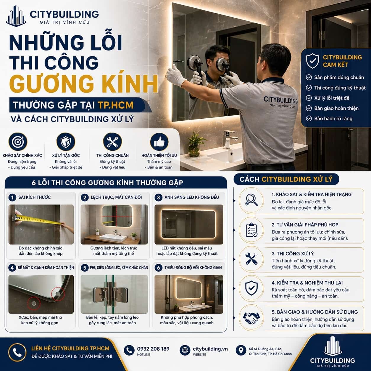 NHỮNG LỖI THI CÔNG GƯƠNG KÍNH THƯỜNG GẶP TẠI TP.HCM VÀ CÁCH CITYBUILDING XỬ LÝ