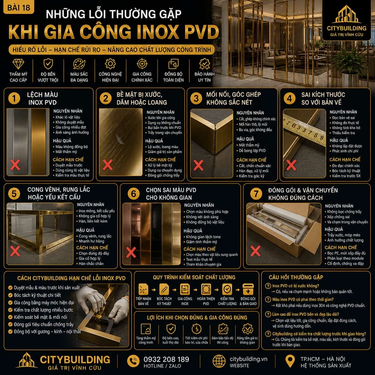 NHỮNG LỖI THƯỜNG GẶP KHI GIA CÔNG INOX PVD