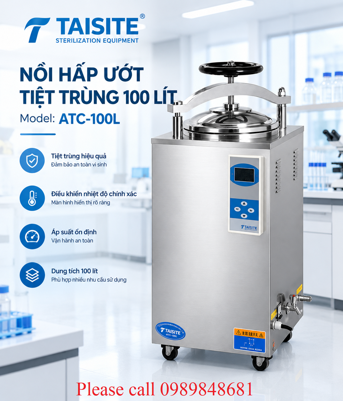 NỒI HẤP ƯỚT TIỆT TRÙNG 100 LÍT TAISITE ATC-100L