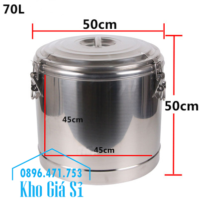Thùng, Nồi inox bảo ôn 2 lớp cách nhiệt dung tích 70 lít đựng suất ăn công nghiệp cho công nhân