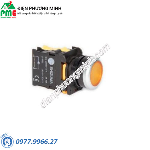 Nút nhấn tự nhả có đèn vàng - loại phẳng Shizuma 24VDC
