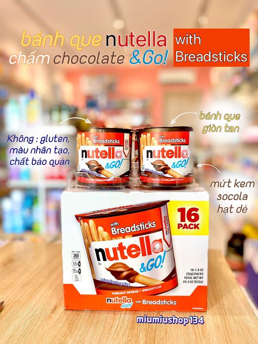 Bánh Que Chấm Chocolate Nutella & GO with Breadsticks - 16 hộp 🇺🇸