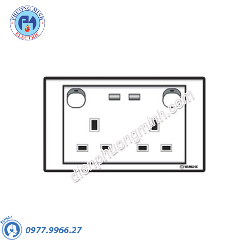 Ổ cắm đôi 13A, 3 chấu vuông kiểu Anh có công tắc và đèn báo - Model S1825SN
