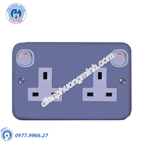 Ổ cắm đôi 3 chấu 13A có công tắc, mặt kim loại - Model ESM25