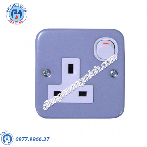 Ổ cắm đơn 3 chấu 13A có công tắc, mặt kim loại - Model ESM15