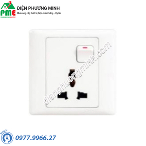 Bộ ổ cắm đa năng 3 chấu 10A 250V, có công tắc nguồn màu trắng