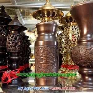 Ống đựng hương chữ Thọ bằng đồng hun, đồ thờ cúng cao cấp