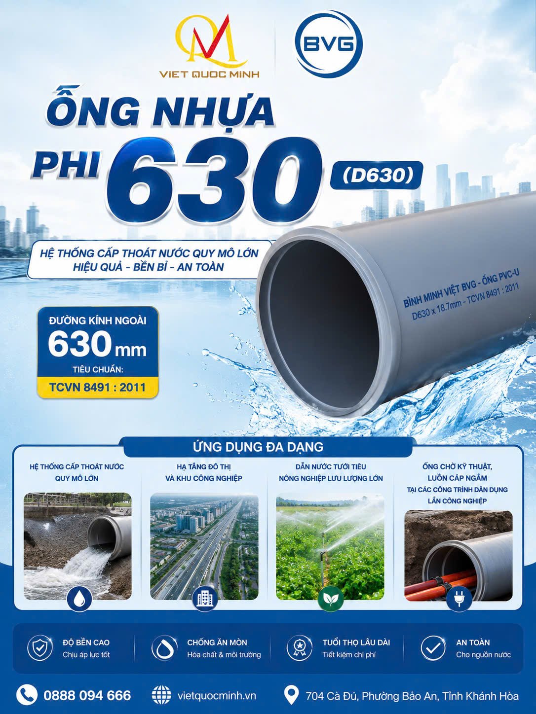 Ống nhựa PVC Phi 630 (D630) chuyên dùng cho các dự án cấp thoát nước quy mô lớn ( Lh 0919 190 835 ) GIÁ RẺ, CHIẾT KHẤU CAO