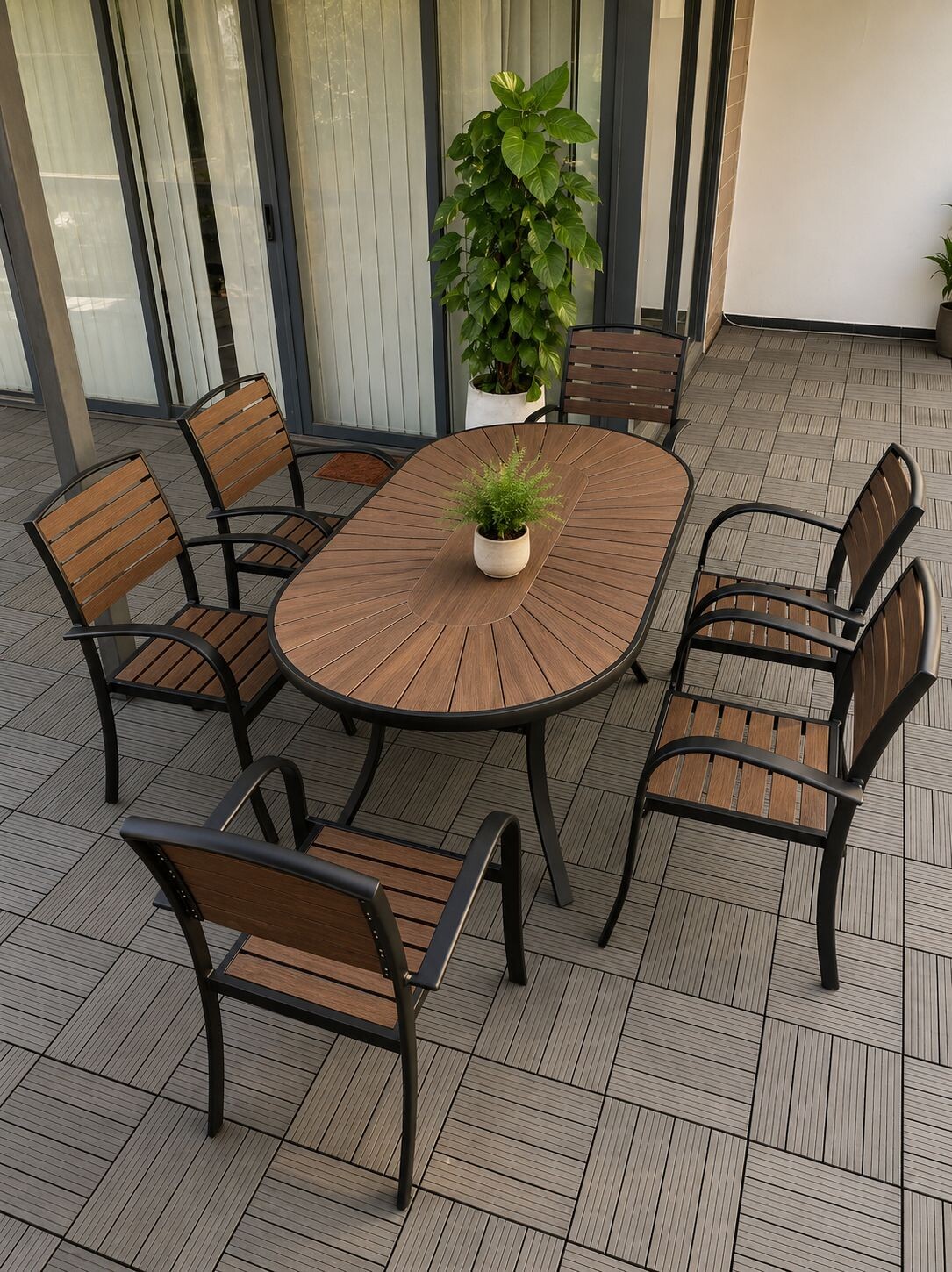 Bộ bàn tròn Oval và 6 ghế sân vườn HW-BBOVAL