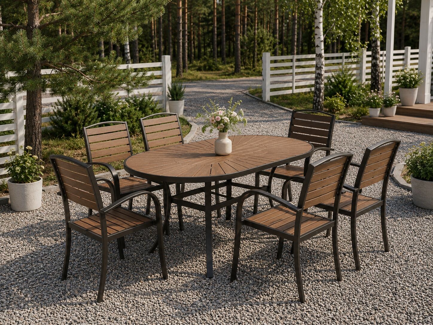 Bộ bàn tròn Oval và 6 ghế sân vườn HW-BBOVAL