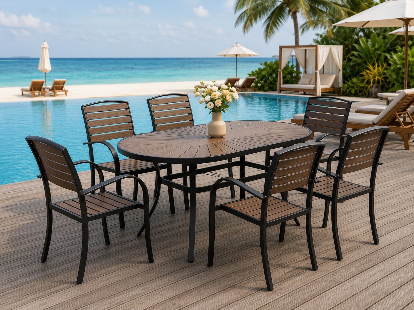 Bộ bàn tròn Oval và 6 ghế sân vườn HW-BBOVAL