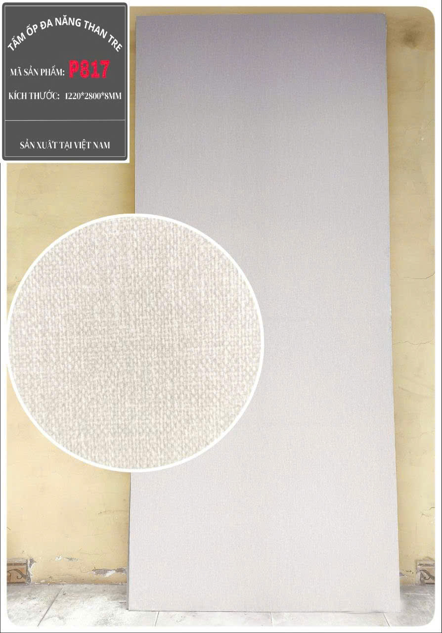 NTTT- Tấm ốp sợi than tre VÂN VẢI cốt trắng 8mm