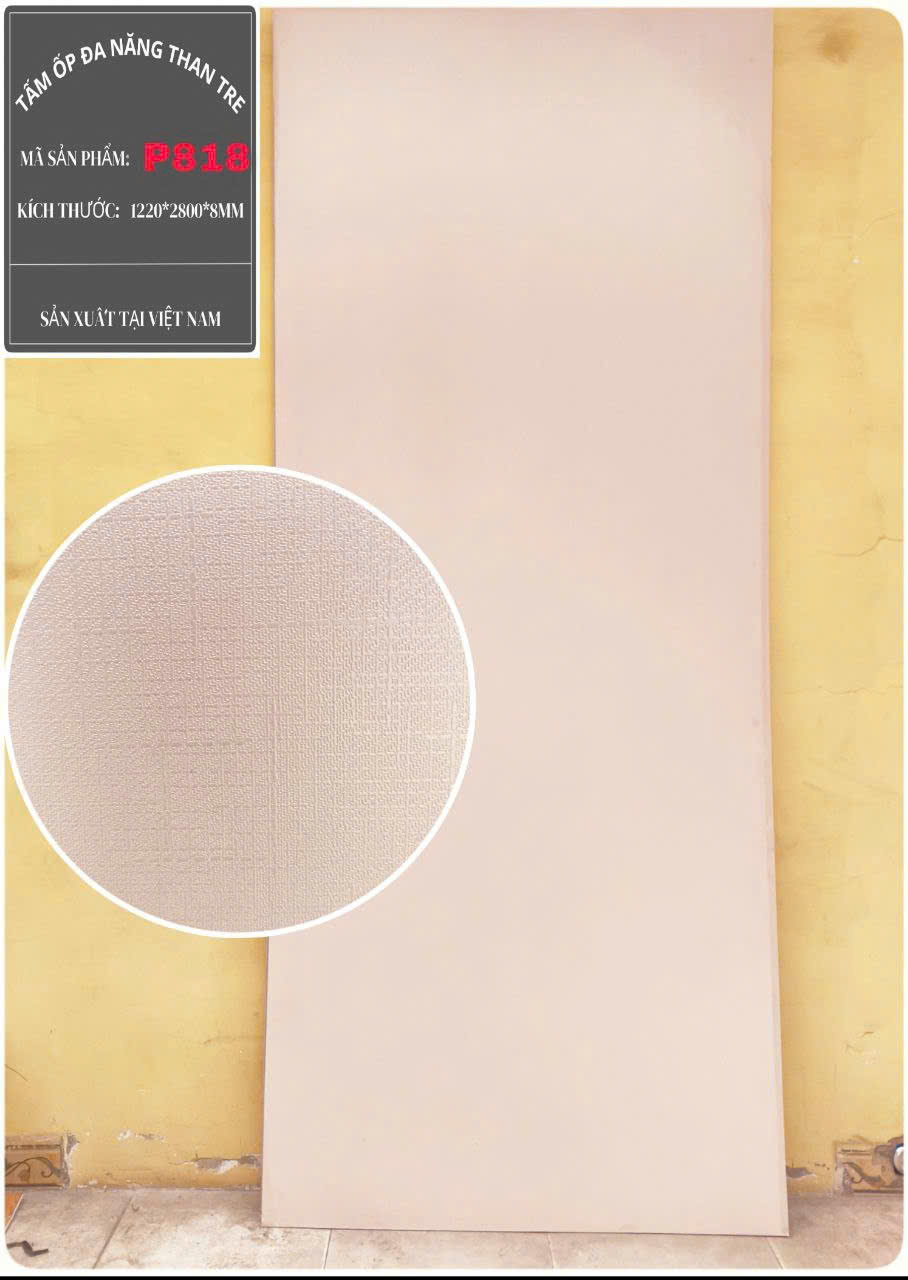 NTTT- Tấm ốp sợi than tre VÂN VẢI cốt trắng 8mm