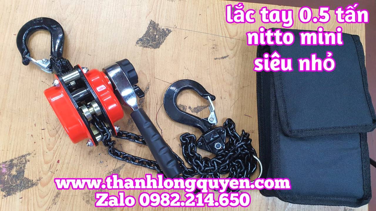 Pa lăng xích lắc tay nitto 0.5 tấn 500kg xích dài 1.5 mét vr-05 siêu nhỏ nhẹ trong 1 gang tay