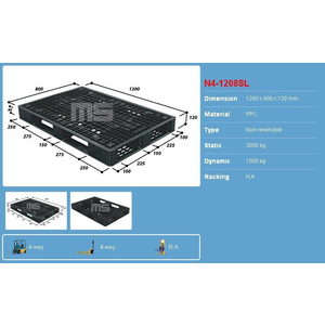 Pallet nhựa 1200x800x120 màu đen một mặt 3000kg - Malaysia