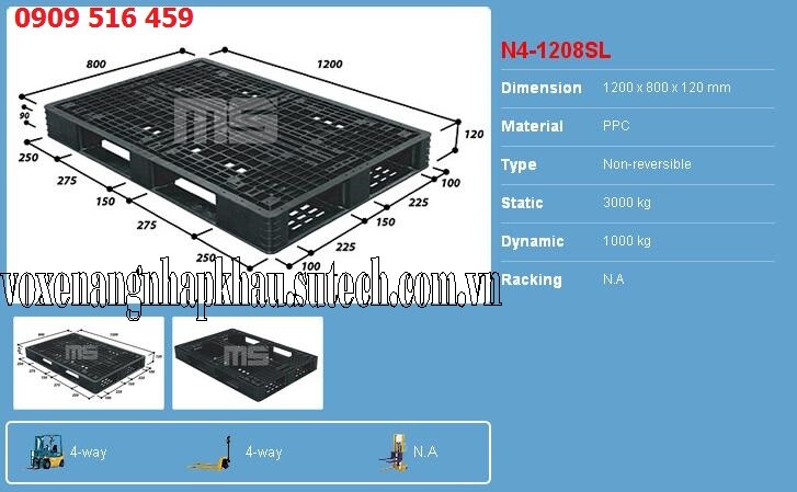 Pallet nhựa 1200x800x120mm