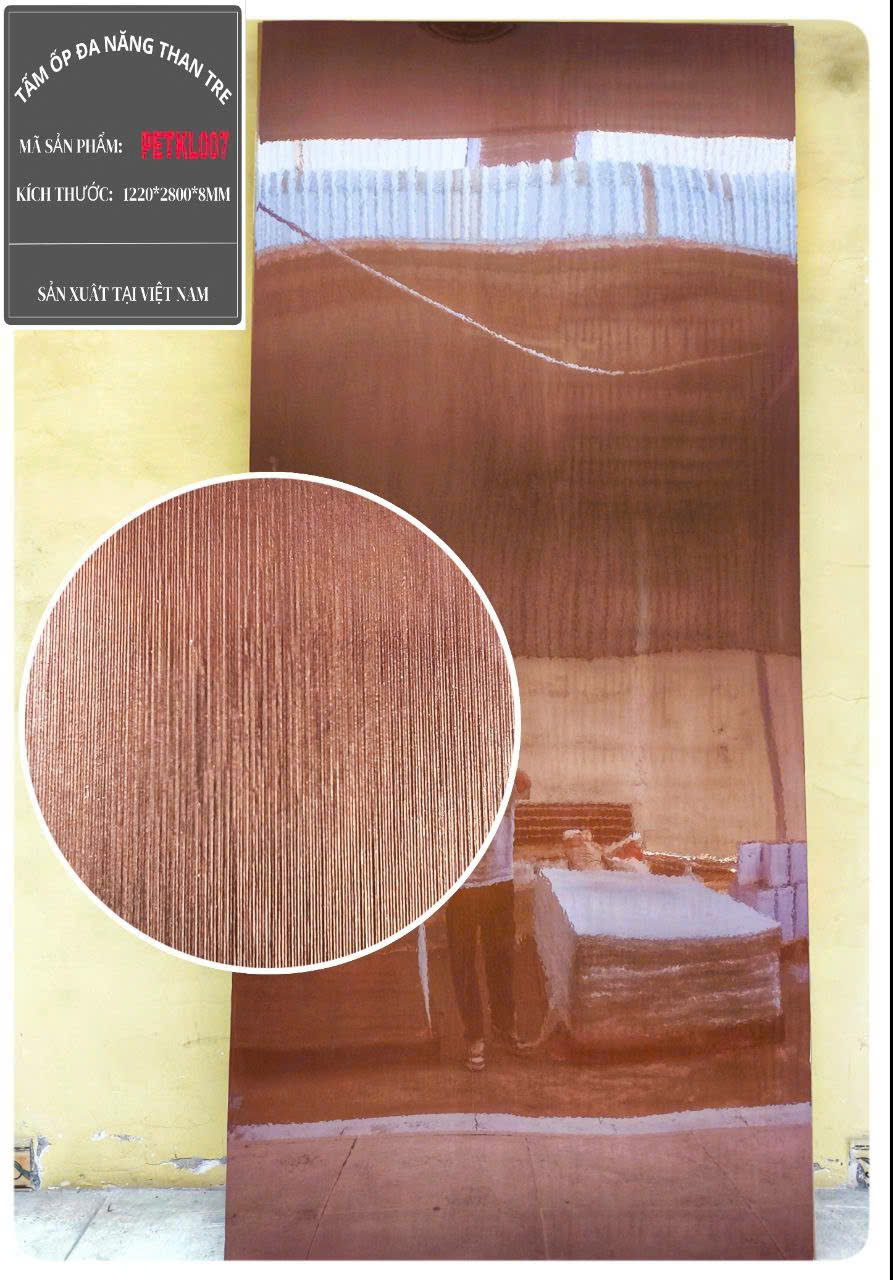 NTTT- Tấm ốp sợi than tre XƯỚC KIM LOẠI cốt trắng phủ PET 5mm- 8mm