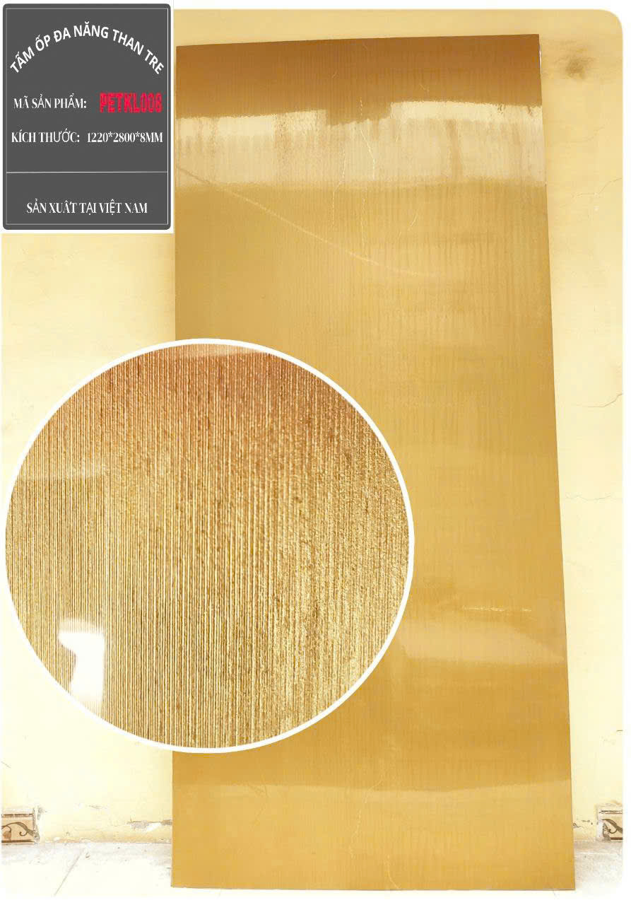 NTTT- Tấm ốp sợi than tre XƯỚC KIM LOẠI cốt trắng phủ PET 5mm- 8mm