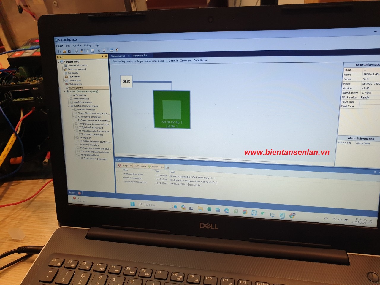 phần mềm kết nối biến tần senlan hope800, sb70, hope530  với máy tính