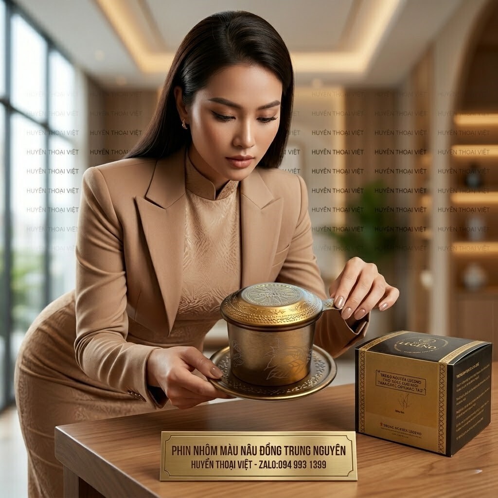 Phin Nhôm Cao Cấp Nhôm Hoa Văn Nâu( Trung Nguyên)