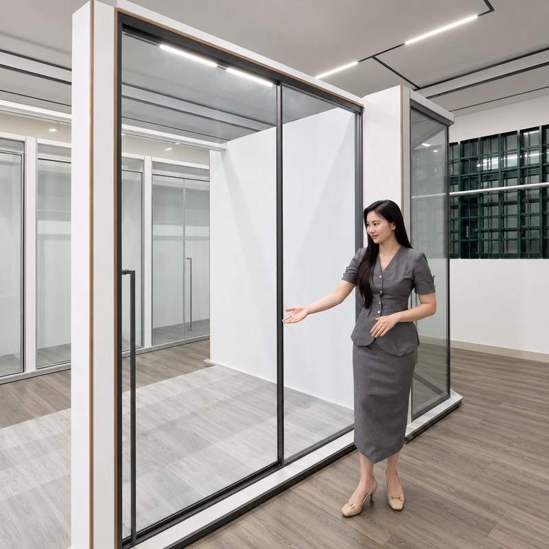 Phòng tắm kính hệ Slim inox cửa lùa màu xám Citybuilding