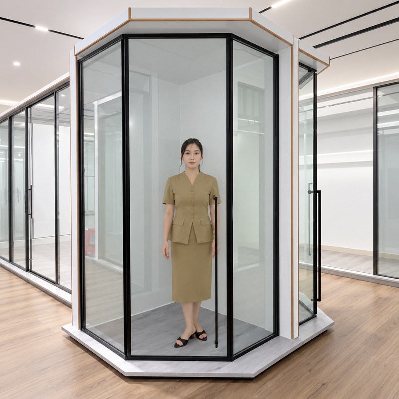 Cabin kính góc 135 độ sử dụng phụ kiện và khung Slim inox Citybuilding