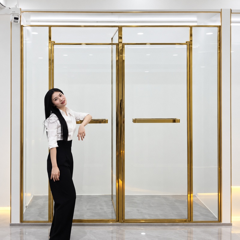 Phòng tắm kính Slim inox vách cố định kết hợp cửa Citybuilding