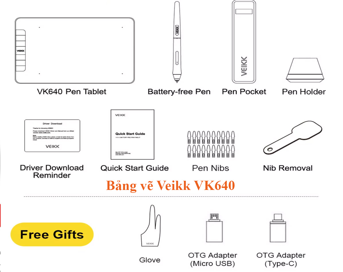 Bảng vẽ dạy học online VEIKK VK640, thiết kế đồ họa, làm việc trực tuyến, bút vẽ chuyên dụng