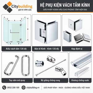 💎 Phụ Kiện Vách Kính Nhà Tắm Inox | Bản Lề, Ray, Kẹp, Gioăng