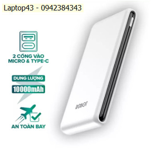 Pin Sạc Dự Phòng 10.000mAh ROBOT RT180 - 2 Cổng Sạc Vào Type-C/Micro, Kích Thước Mỏng và Nhẹ - HÀNG CHÍNH HÃNG