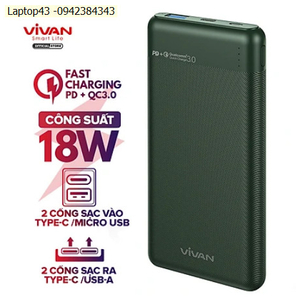 Pin Sạc Dự Phòng 10.000mAh VIVAN VPB-M10 – Sạc Nhanh Chuẩn PD + QC 3.0, Công Suất 18W, 2 Cổng Sạc Vào/Ra - HÀNG CHÍNH HÃNG