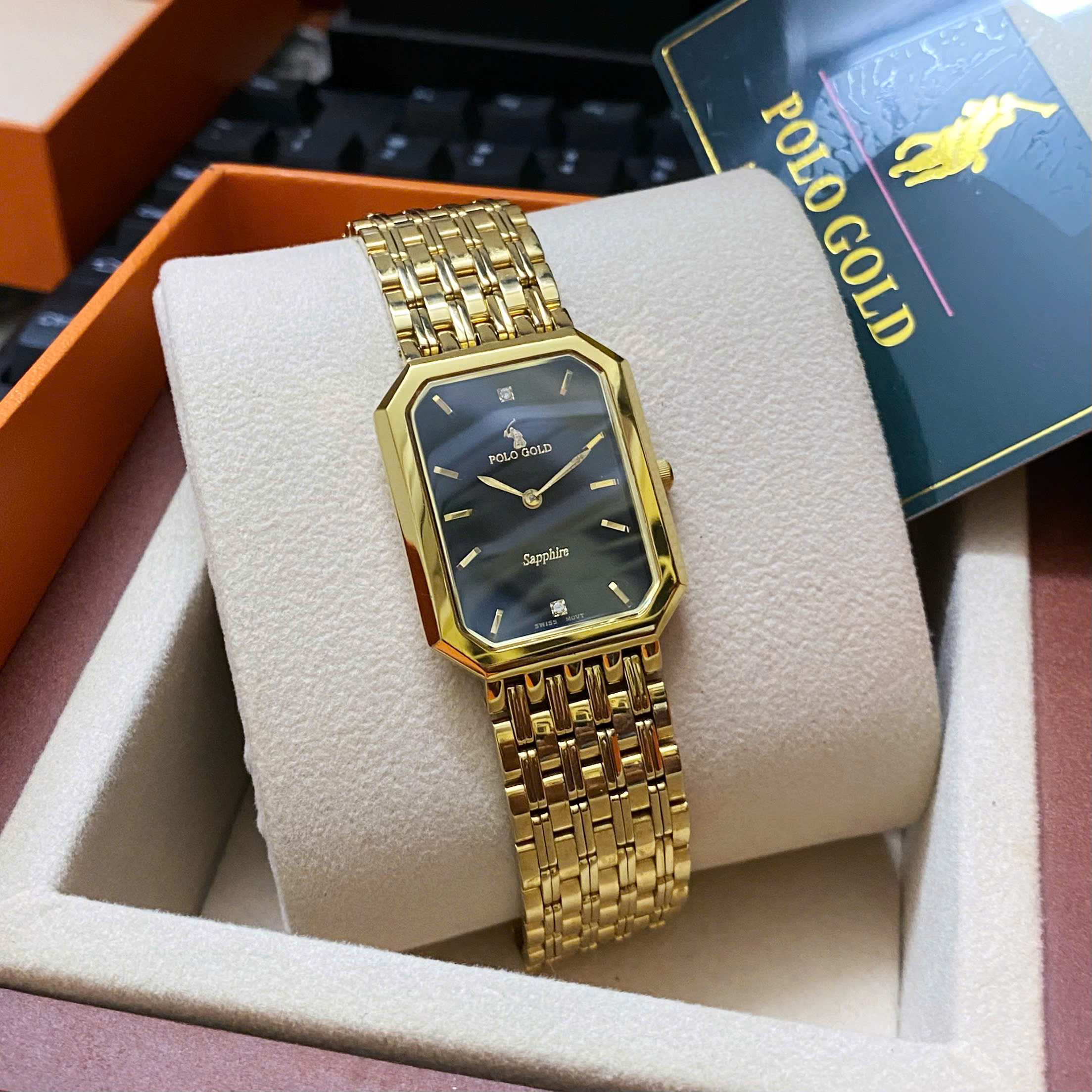ĐỒNG HỒ NAM POLO GOLD MẶT VUÔNG POG3005M